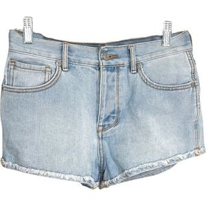 Brandy Melville Medium Wash Button Fly Denim Micro Shorts Distressed Hem 27